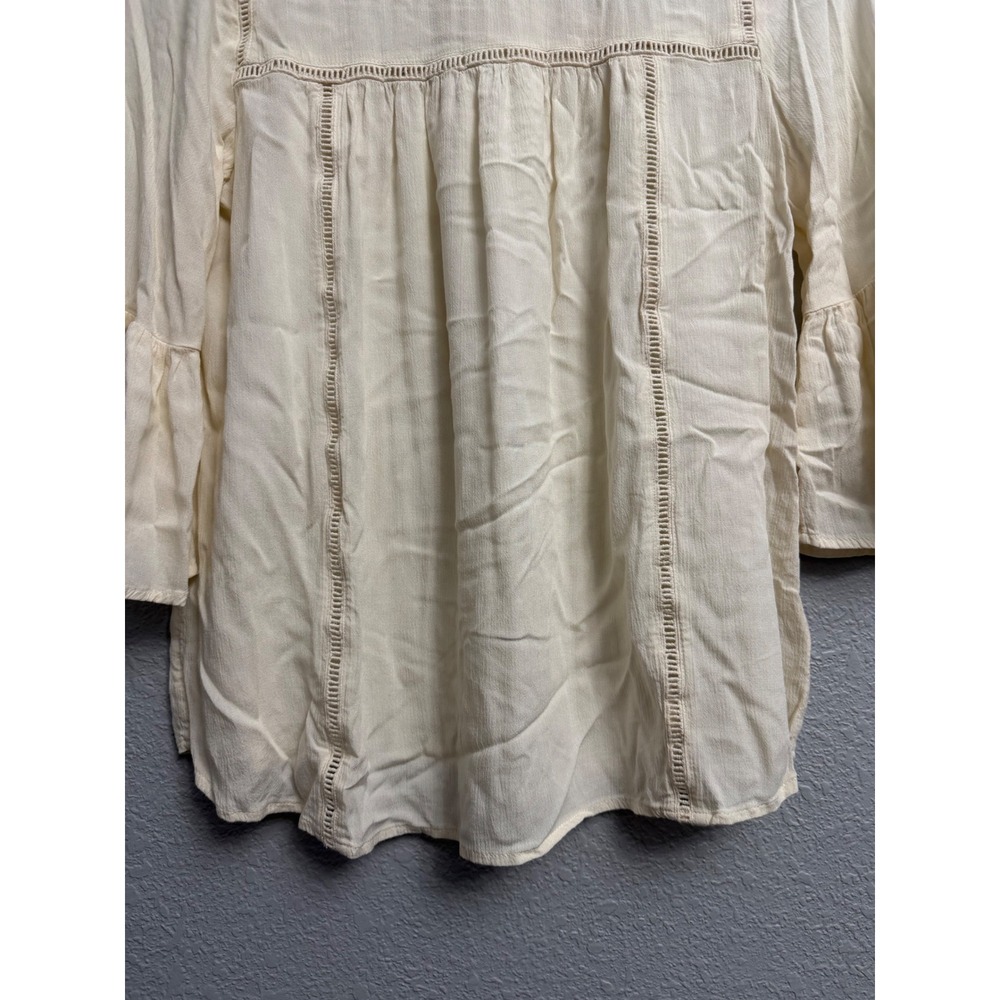 Old Navy Womens XS Cream Crochet Lace Boho Peasant Blouse Bell Sleeve Off White - Picture 4 of 7